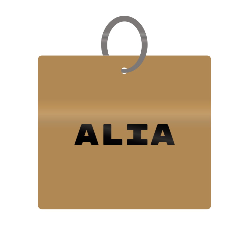 Alia Engraved on Keychain in MDF 4cm x 4cm x 3mm