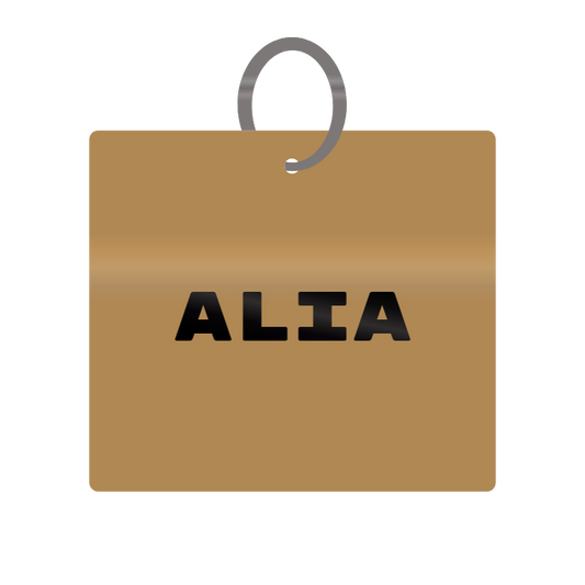 Alia Engraved on Keychain in MDF 4cm x 4cm x 3mm