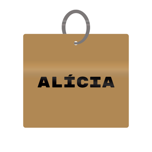 Alicia Engraved on Keychain in MDF 4cm x 4cm x 3mm