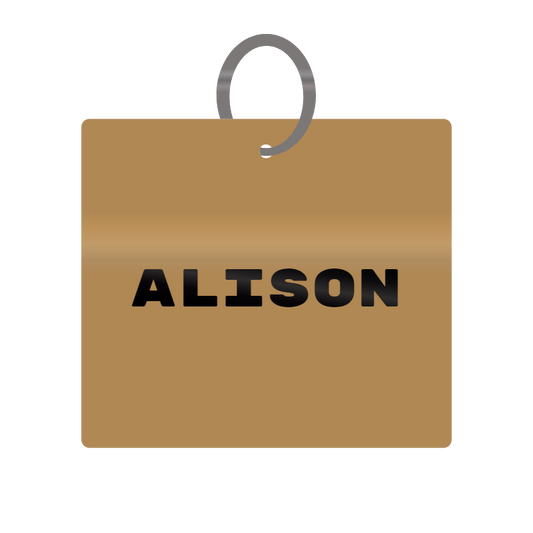 Alison Engraved on Keychain in MDF 4cm x 4cm x 3mm