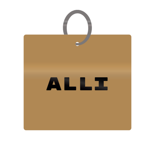 Alli Engraved on Keychain in MDF 4cm x 4cm x 3mm