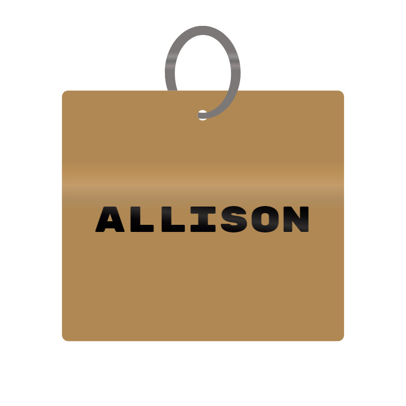 Allison Engraved on Keychain in MDF 4cm x 4cm x 3mm