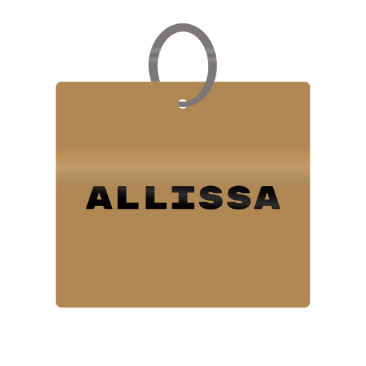 Allissa Engraved on Keychain in MDF 4cm x 4cm x 3mm