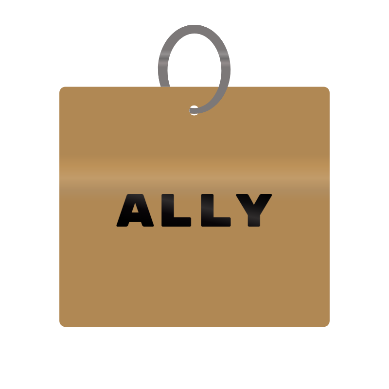 Ally Engraved on Keychain in MDF 4cm x 4cm x 3mm