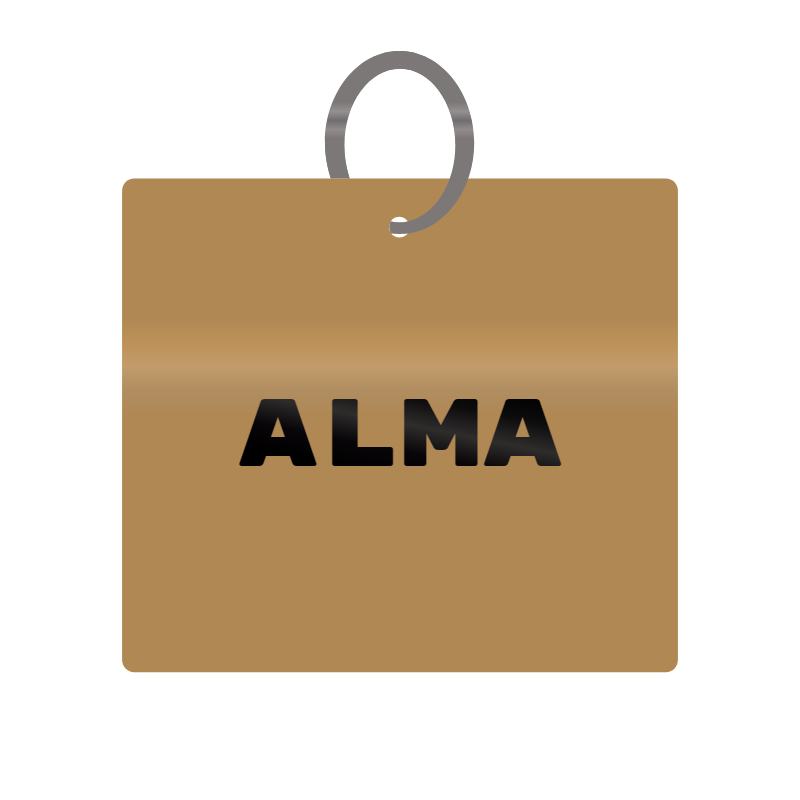 Alma Engraved on Keychain in MDF 4cm x 4cm x 3mm