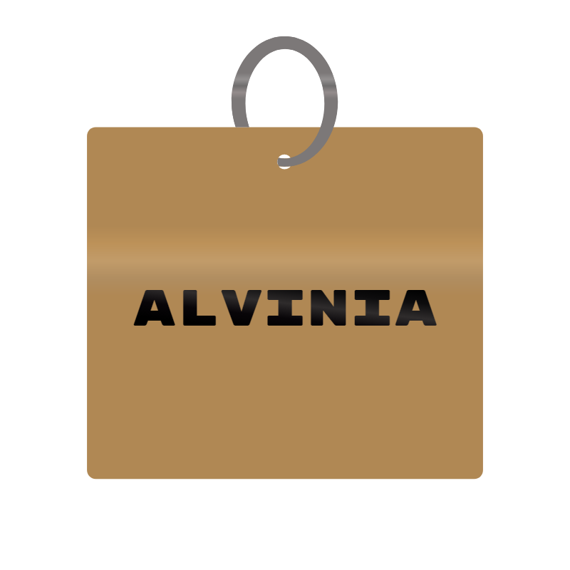 Alvinia Engraved on Keychain in MDF 4cm x 4cm x 3mm