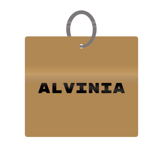 Alvinia Engraved on Keychain in MDF 4cm x 4cm x 3mm