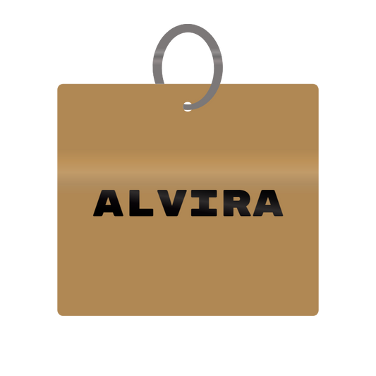 Alvira Engraved on Keychain in MDF 4cm x 4cm x 3mm