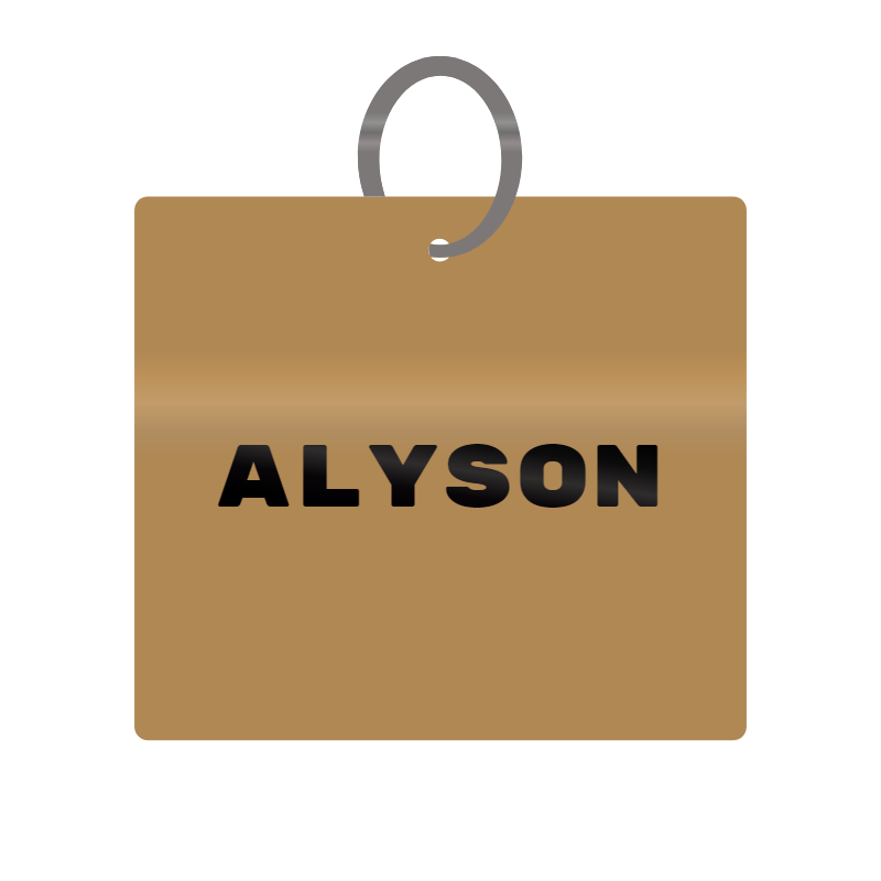 Alyson Engraved on Keychain in MDF 4cm x 4cm x 3mm