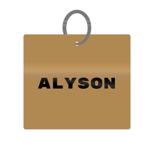 Alyson Engraved on Keychain in MDF 4cm x 4cm x 3mm