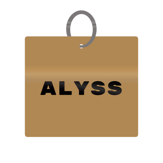 Alyss Engraved on Keychain in MDF 4cm x 4cm x 3mm