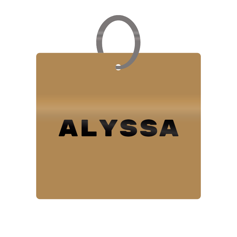 Alyssa Engraved on Keychain in MDF 4cm x 4cm x 3mm