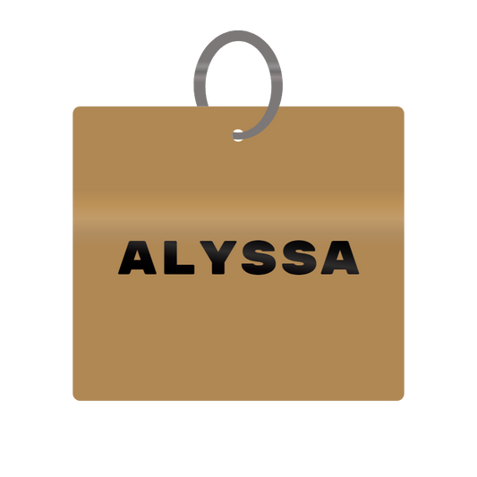 Alyssa Engraved on Keychain in MDF 4cm x 4cm x 3mm