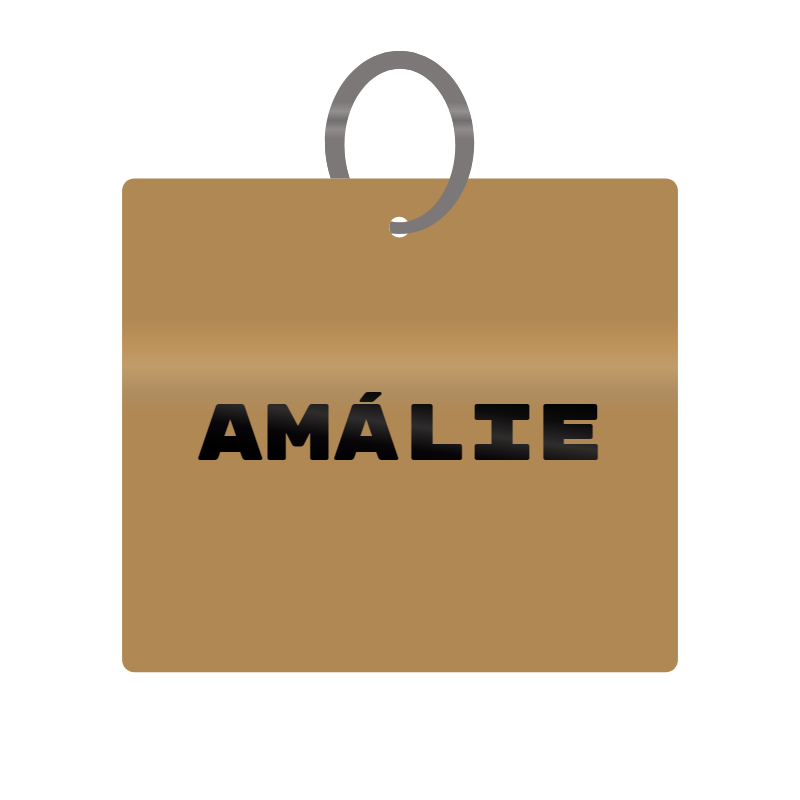 Amalie Engraved on Keychain in MDF 4cm x 4cm x 3mm