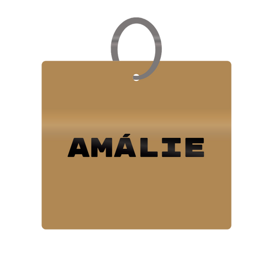 Amalie Engraved on Keychain in MDF 4cm x 4cm x 3mm