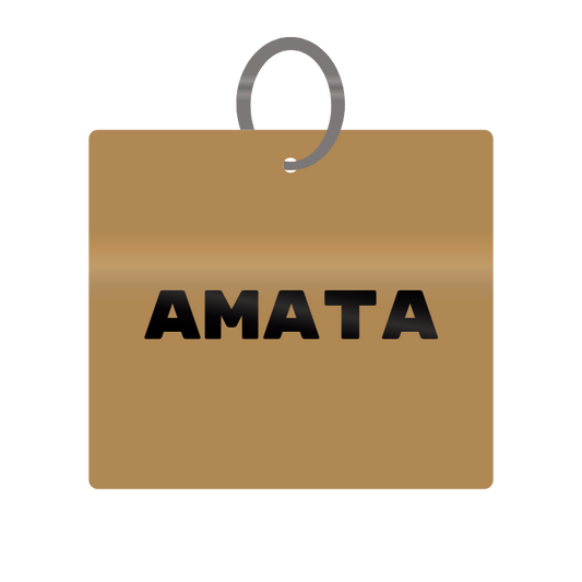 Amata Engraved on Keychain in MDF 4cm x 4cm x 3mm