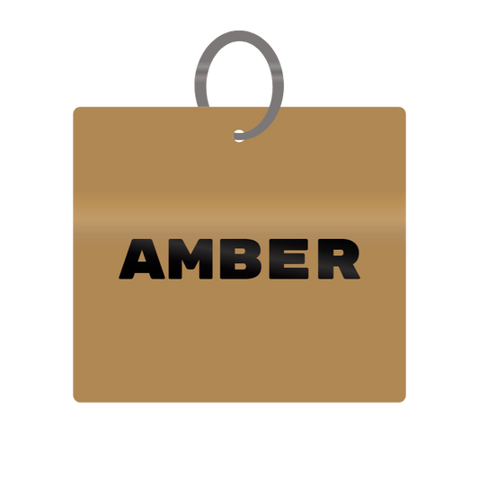 Amber Engraved on Keychain in MDF 4cm x 4cm x 3mm