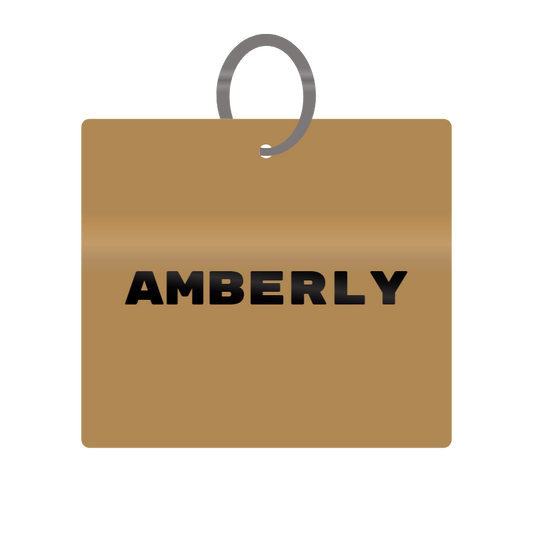 Amberly Engraved on Keychain in MDF 4cm x 4cm x 3mm