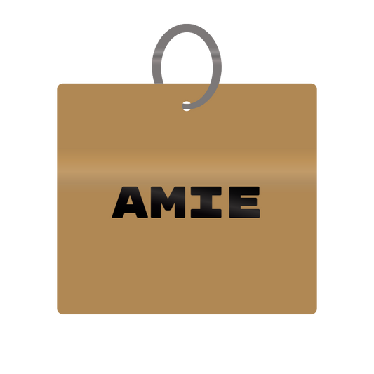 Amie Engraved on Keychain in MDF 4cm x 4cm x 3mm