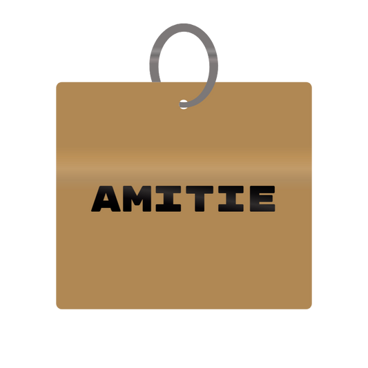 Amitie Engraved on Keychain in MDF 4cm x 4cm x 3mm