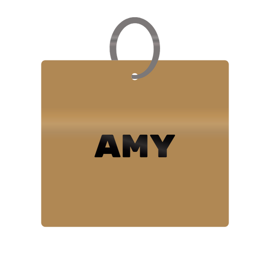 Amy Engraved on Keychain in MDF 4cm x 4cm x 3mm