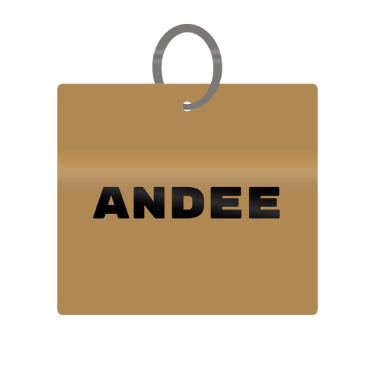 Andee Engraved on Keychain in MDF 4cm x 4cm x 3mm