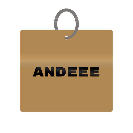 Andeee Engraved on Keychain in MDF 4cm x 4cm x 3mm