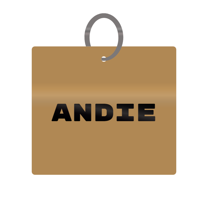 Andie Engraved on Keychain in MDF 4cm x 4cm x 3mm