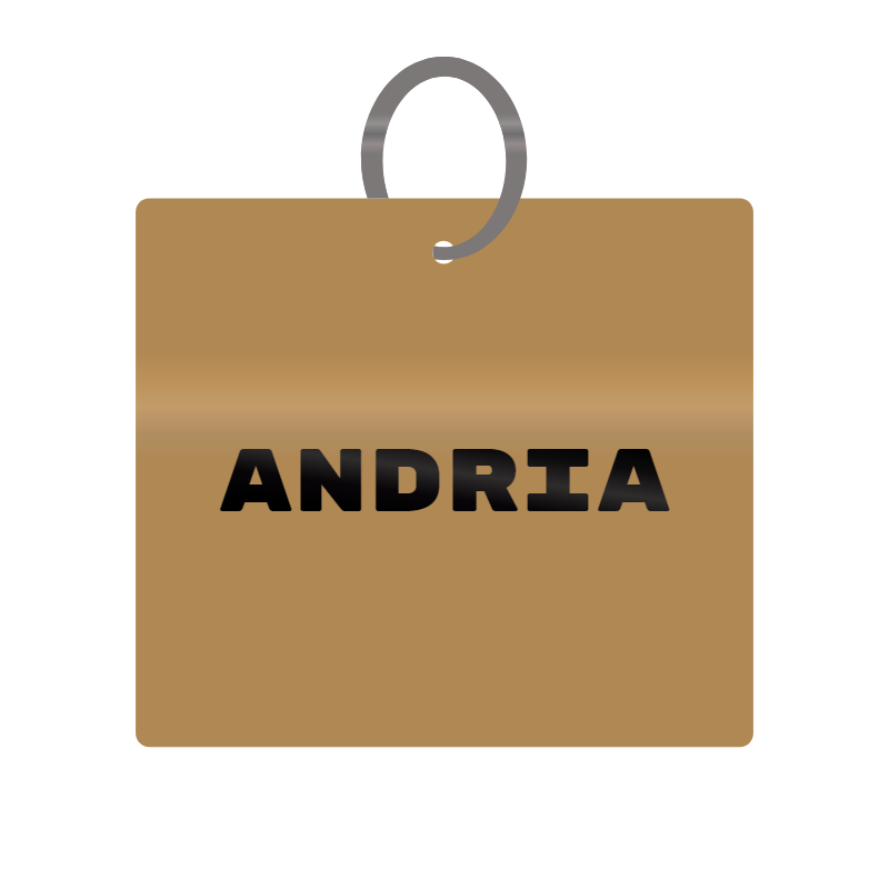 Andria Engraved on Keychain in MDF 4cm x 4cm x 3mm