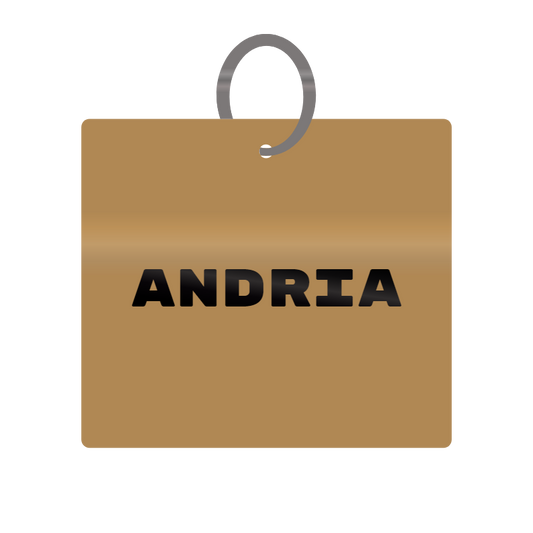 Andria Engraved on Keychain in MDF 4cm x 4cm x 3mm