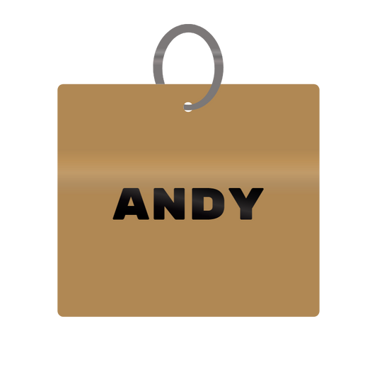 Andy Engraved on Keychain in MDF 4cm x 4cm x 3mm