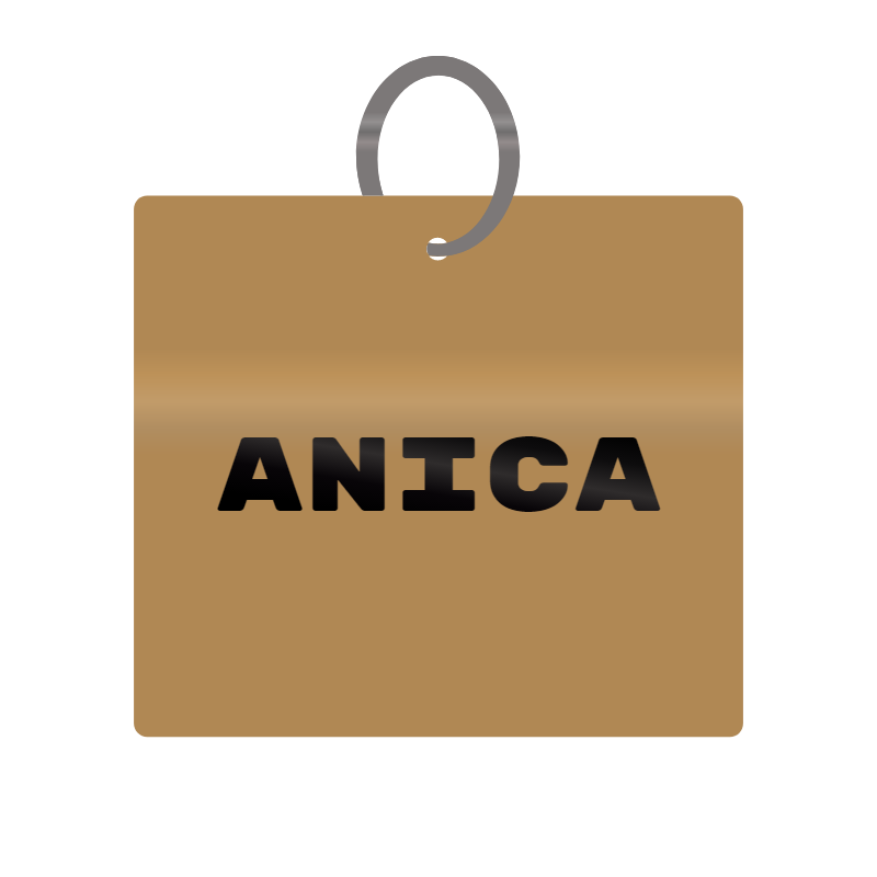 Anica Engraved on Keychain in MDF 4cm x 4cm x 3mm