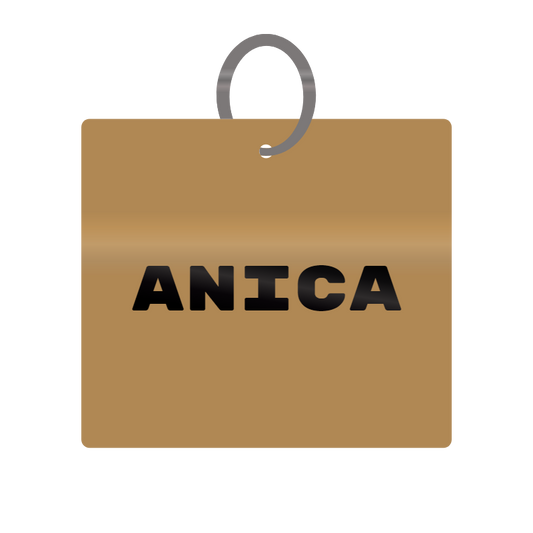 Anica Engraved on Keychain in MDF 4cm x 4cm x 3mm