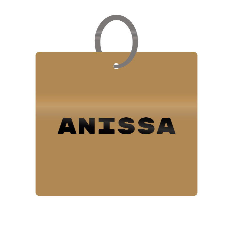 Anissa Engraved on Keychain in MDF 4cm x 4cm x 3mm