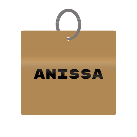 Anissa Engraved on Keychain in MDF 4cm x 4cm x 3mm