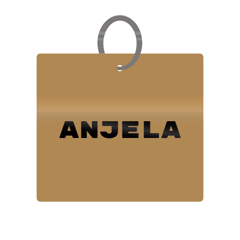 Anjela Engraved on Keychain in MDF 4cm x 4cm x 3mm