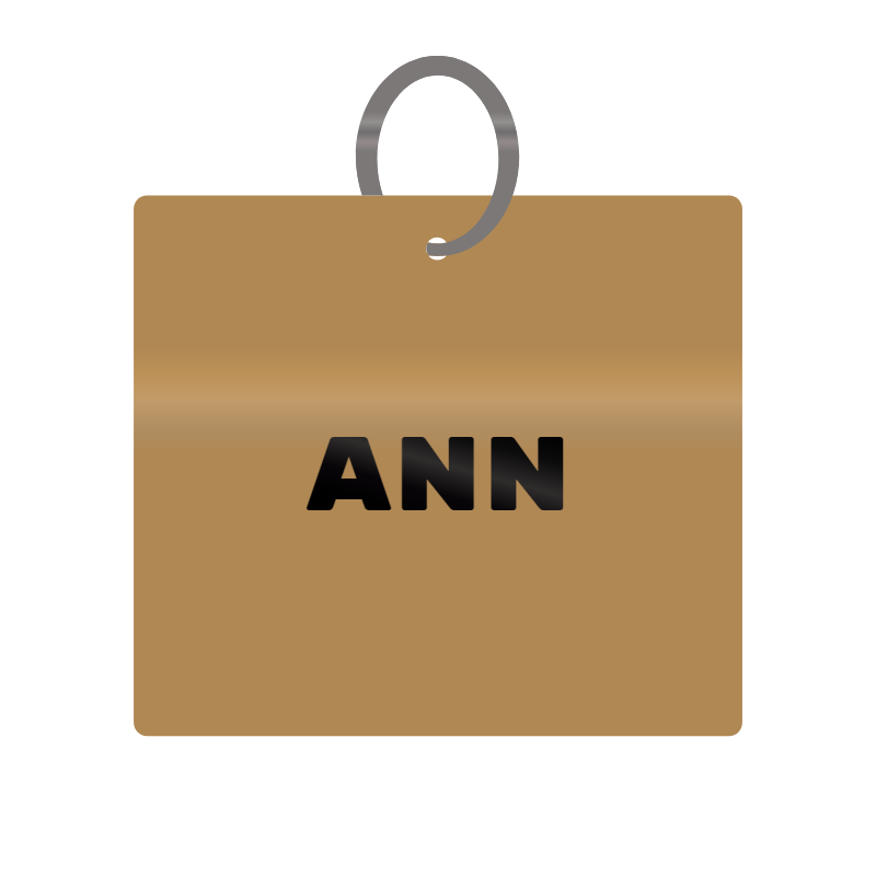 Ann Engraved on Keychain in MDF 4cm x 4cm x 3mm