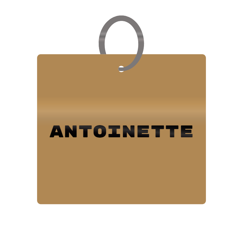 Antoinette Engraved on Keychain in MDF 4cm x 4cm x 3mm