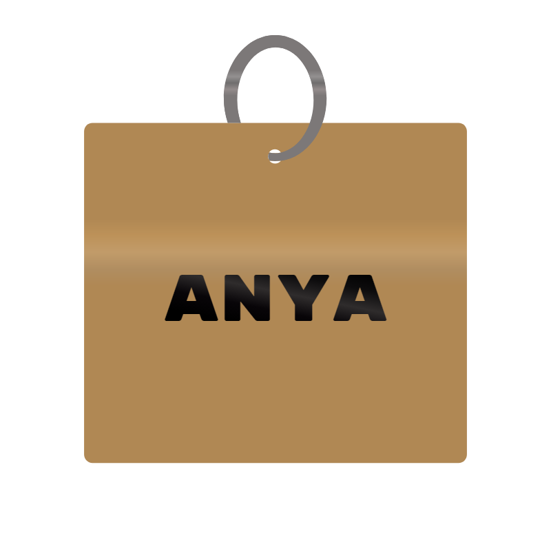 Anya Engraved on Keychain in MDF 4cm x 4cm x 3mm