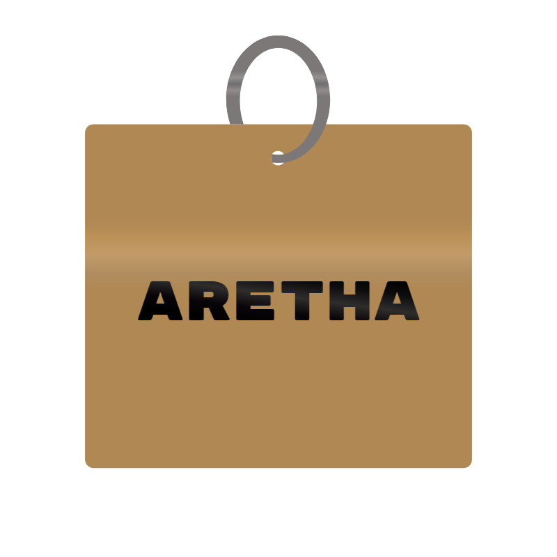 Aretha Engraved on Keychain in MDF 4cm x 4cm x 3mm