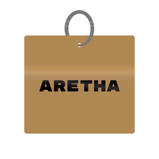 Aretha Engraved on Keychain in MDF 4cm x 4cm x 3mm