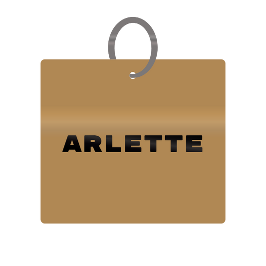 Arlette Engraved on Keychain in MDF 4cm x 4cm x 3mm