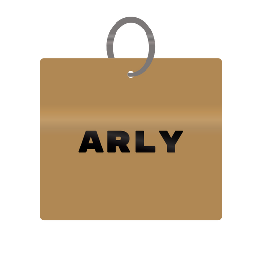 Arly Engraved on Keychain in MDF 4cm x 4cm x 3mm