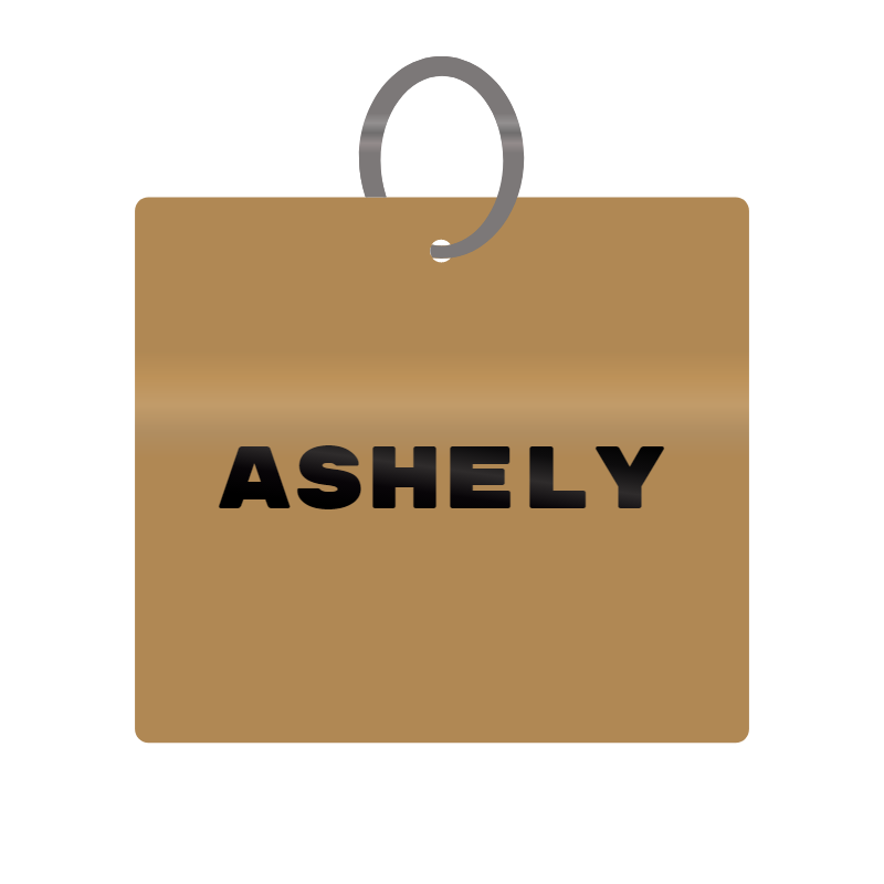 Ashely Engraved on Keychain in MDF 4cm x 4cm x 3mm