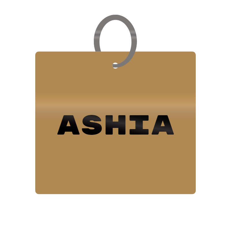 Ashia Engraved on Keychain in MDF 4cm x 4cm x 3mm