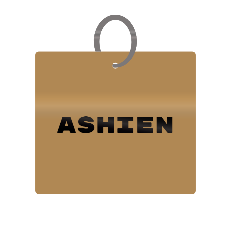 Ashien Engraved on Keychain in MDF 4cm x 4cm x 3mm