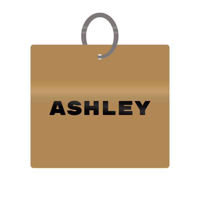 Ashley Engraved on Keychain in MDF 4cm x 4cm x 3mm