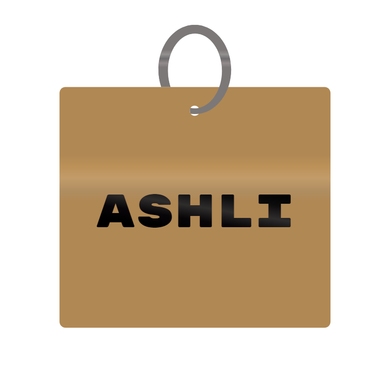 Ashli Engraved on Keychain in MDF 4cm x 4cm x 3mm