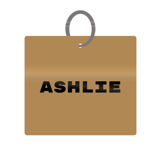 Ashlie Engraved on Keychain in MDF 4cm x 4cm x 3mm