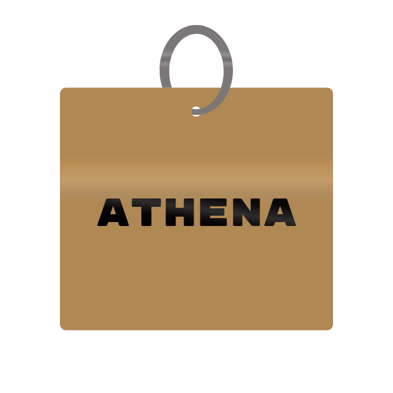 Athena Engraved on Keychain in MDF 4cm x 4cm x 3mm